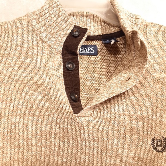 Chaps Mens Classic Fit Twist/Mock Sweater- XL-Brown/Oak Twist w/ elbow patches - Picture 4 of 12